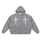 Ventura Legacy | Unisex Leopard Print Waffle Full Zip Hoodie Drain