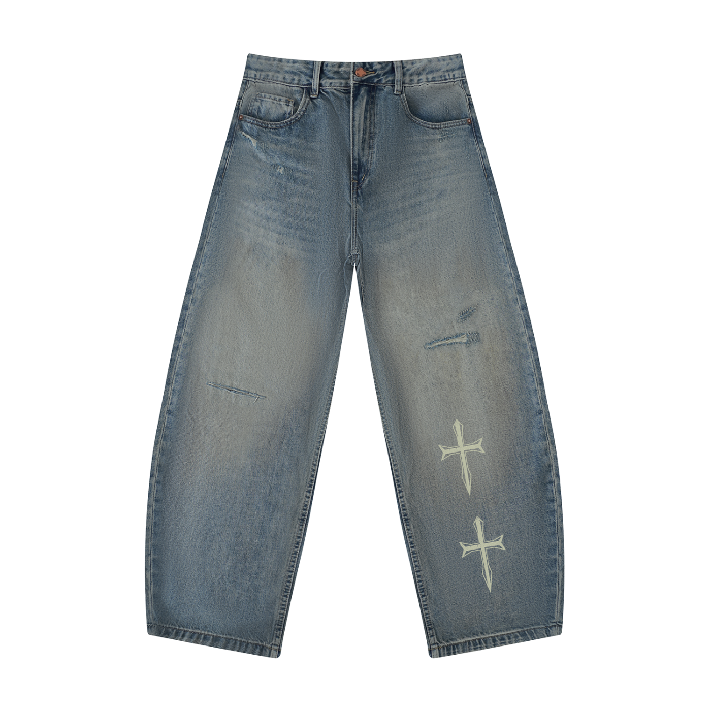 Men's Distressed Barrel Leg Jeans