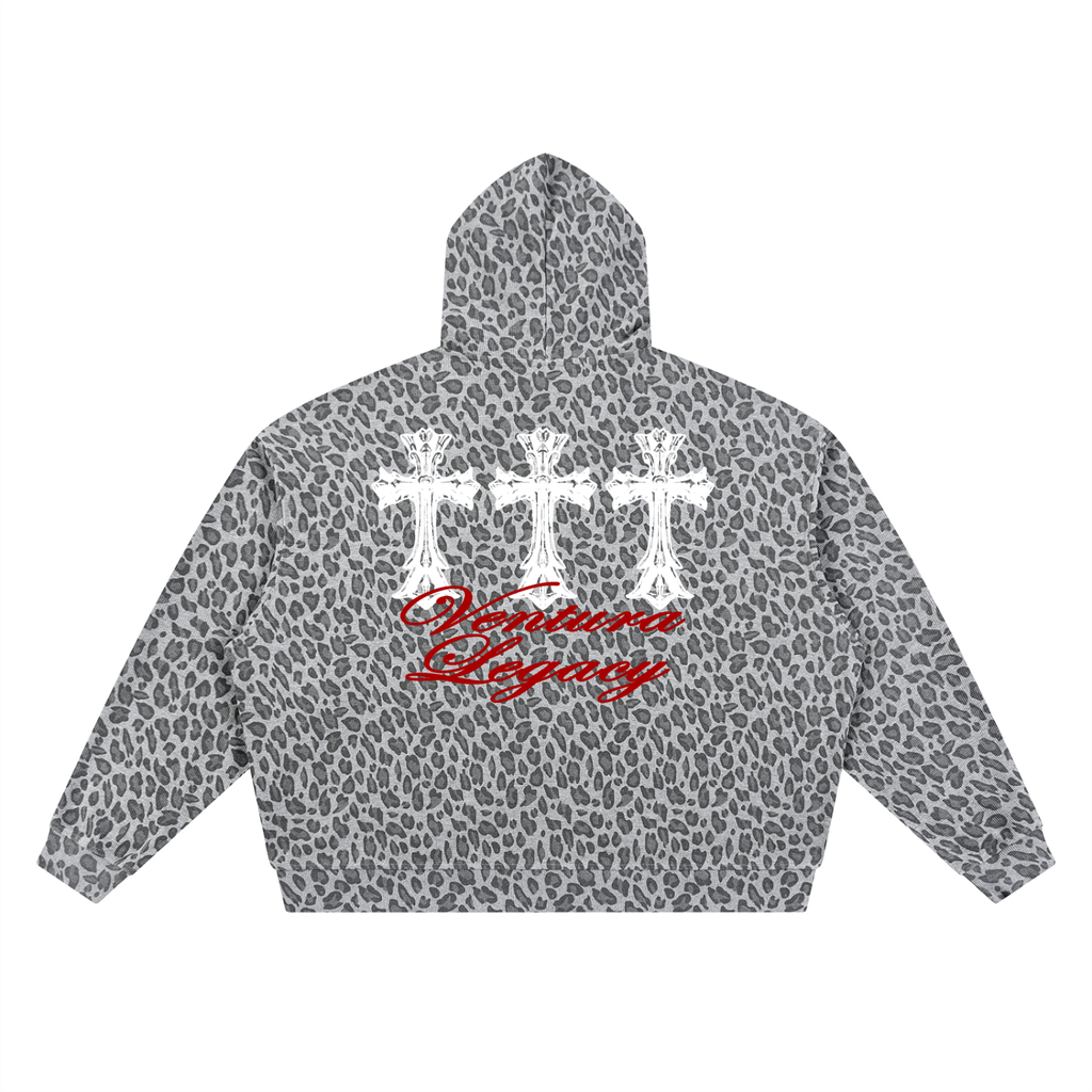 Ventura Legacy | Unisex Leopard Print Waffle Full Zip Hoodie Drain