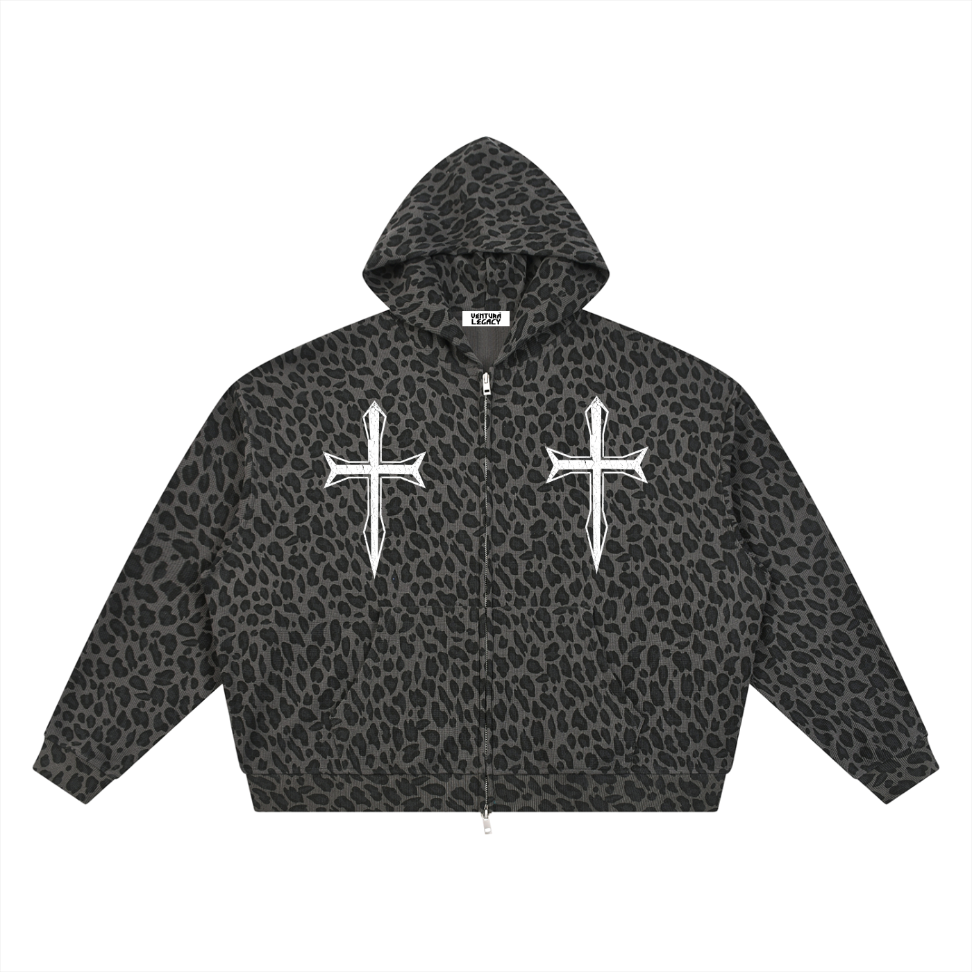 Ventura Legacy | Unisex Leopard Print Waffle Full Zip Hoodie Hated