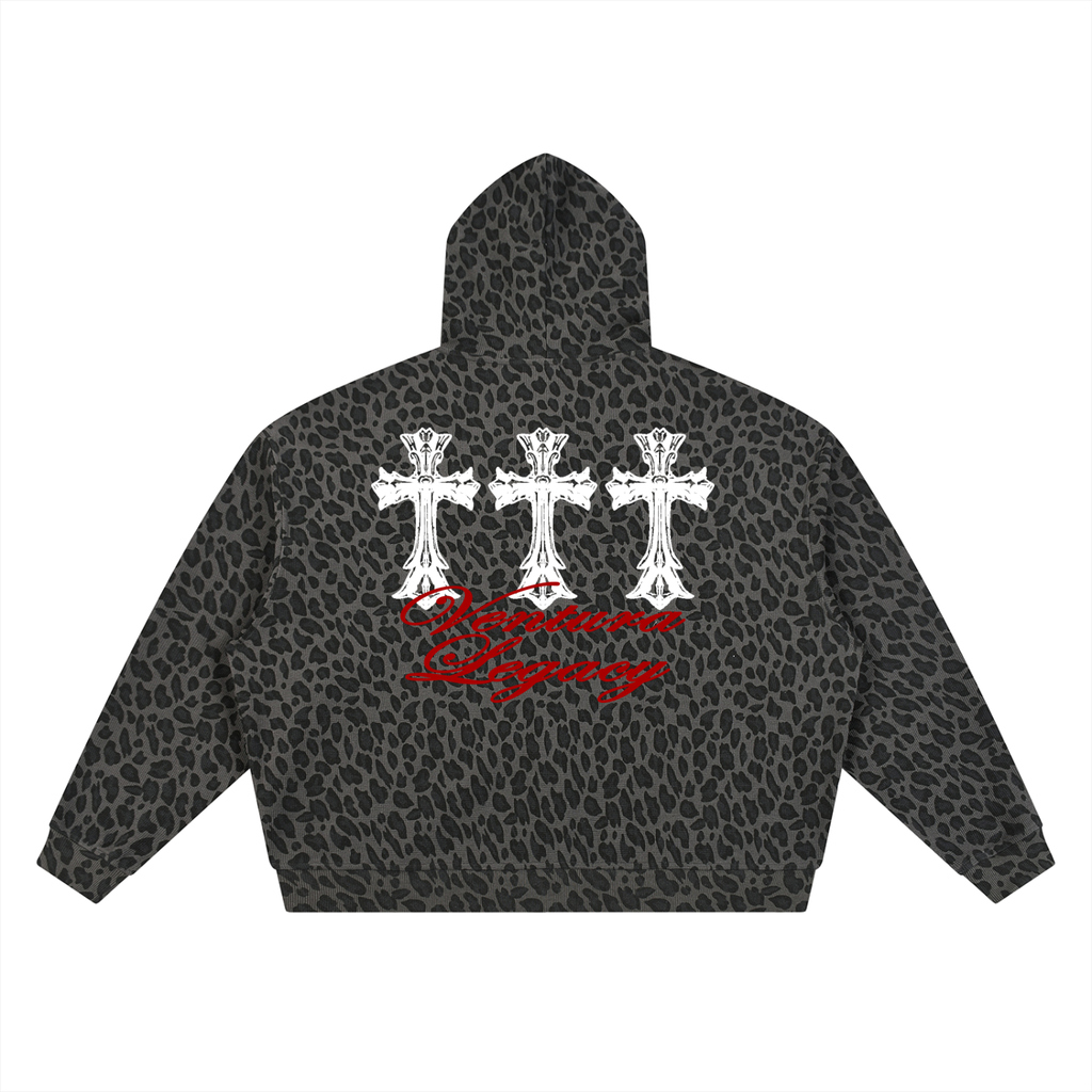 Ventura Legacy | Unisex Leopard Print Waffle Full Zip Hoodie Drain
