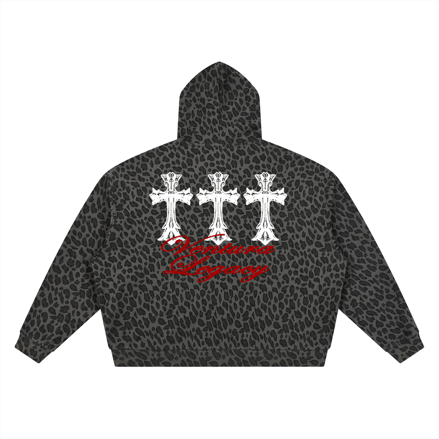 Ventura Legacy | Unisex Leopard Print Waffle Full Zip Hoodie Drain
