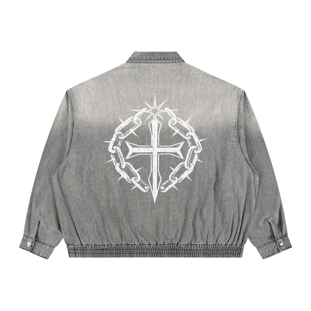 Unisex Vintage Wash Full-Zip Denim Jacket