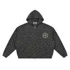 Unisex Leopard Print Waffle Full Zip Hoodie