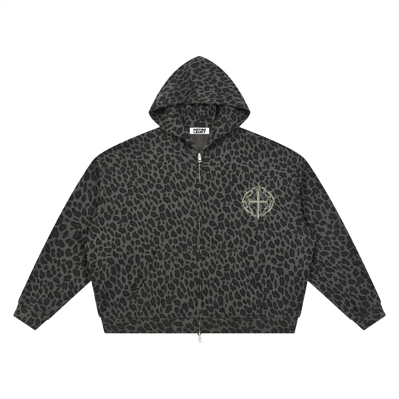 Unisex Leopard Print Waffle Full Zip Hoodie