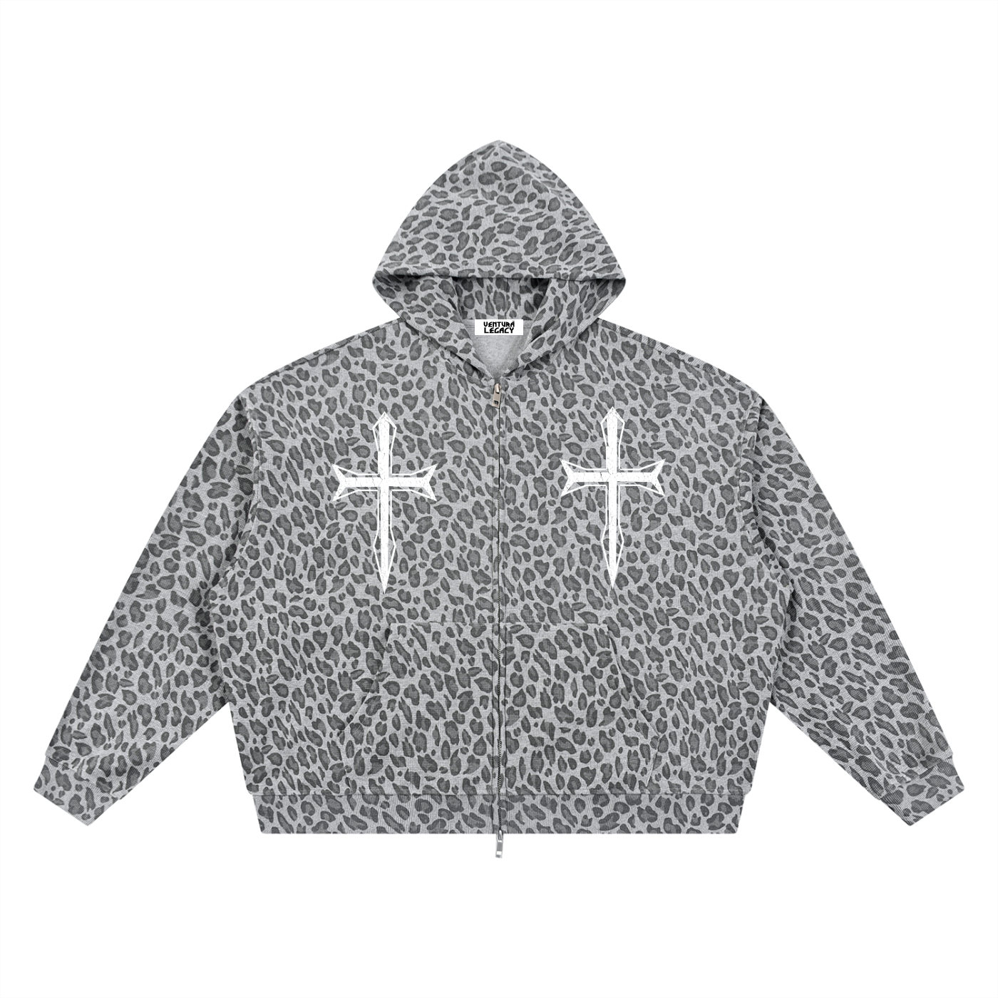 Ventura Legacy | Unisex Leopard Print Waffle Full Zip Hoodie Hated