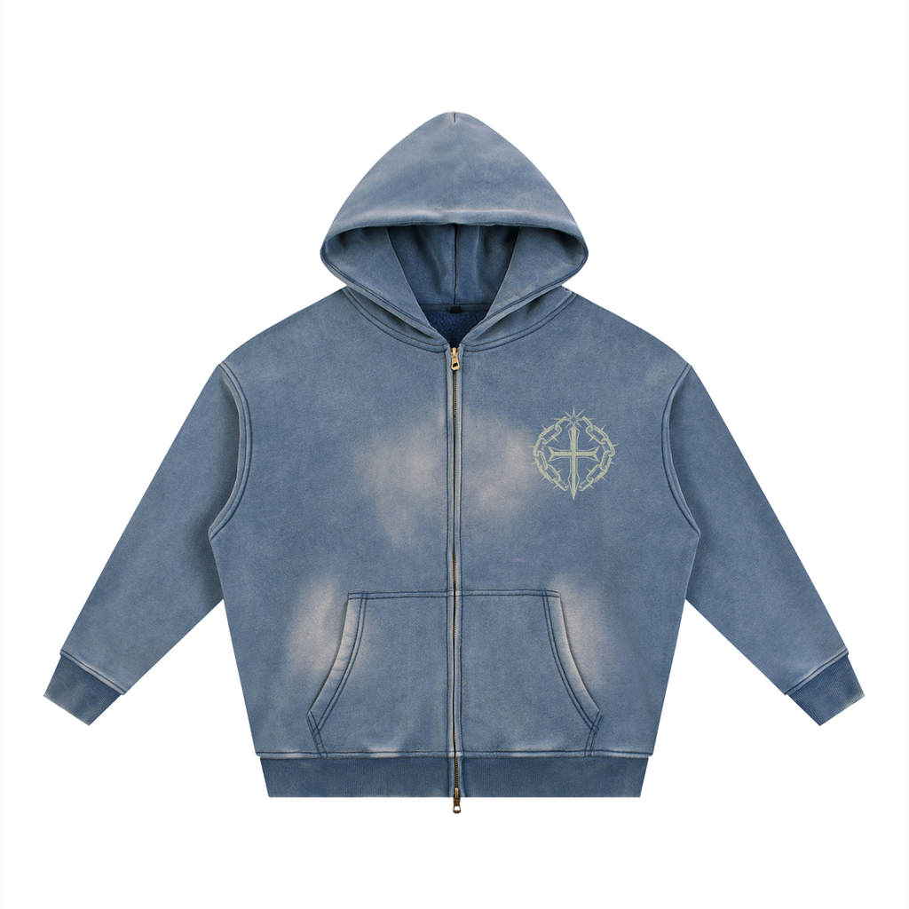 Sunfade Two-way Zipper Boxy Fleece Hoodie