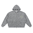 Unisex Leopard Print Waffle Full Zip Hoodie