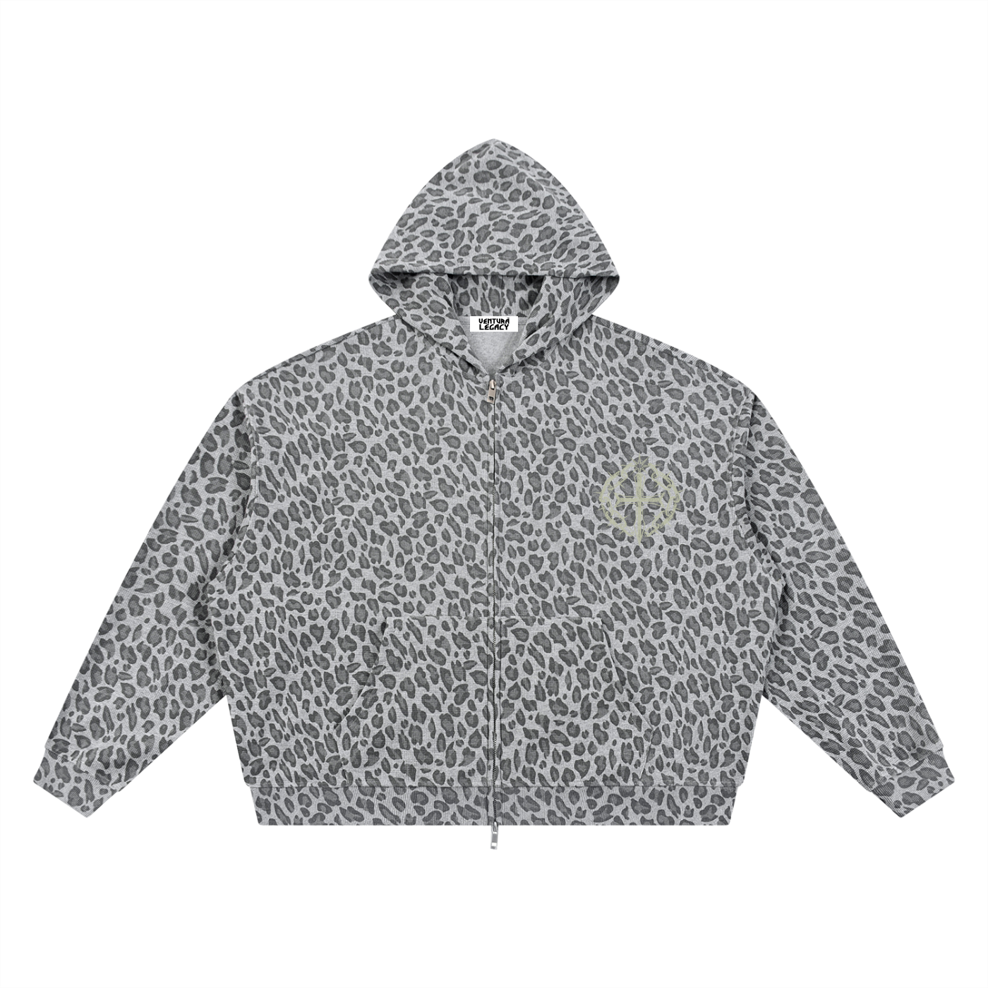 Unisex Leopard Print Waffle Full Zip Hoodie