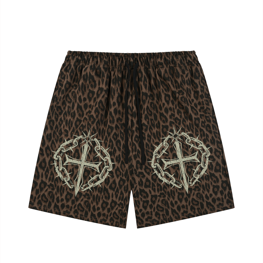 Unisex Heavyweight Leopard Drawstring Shorts