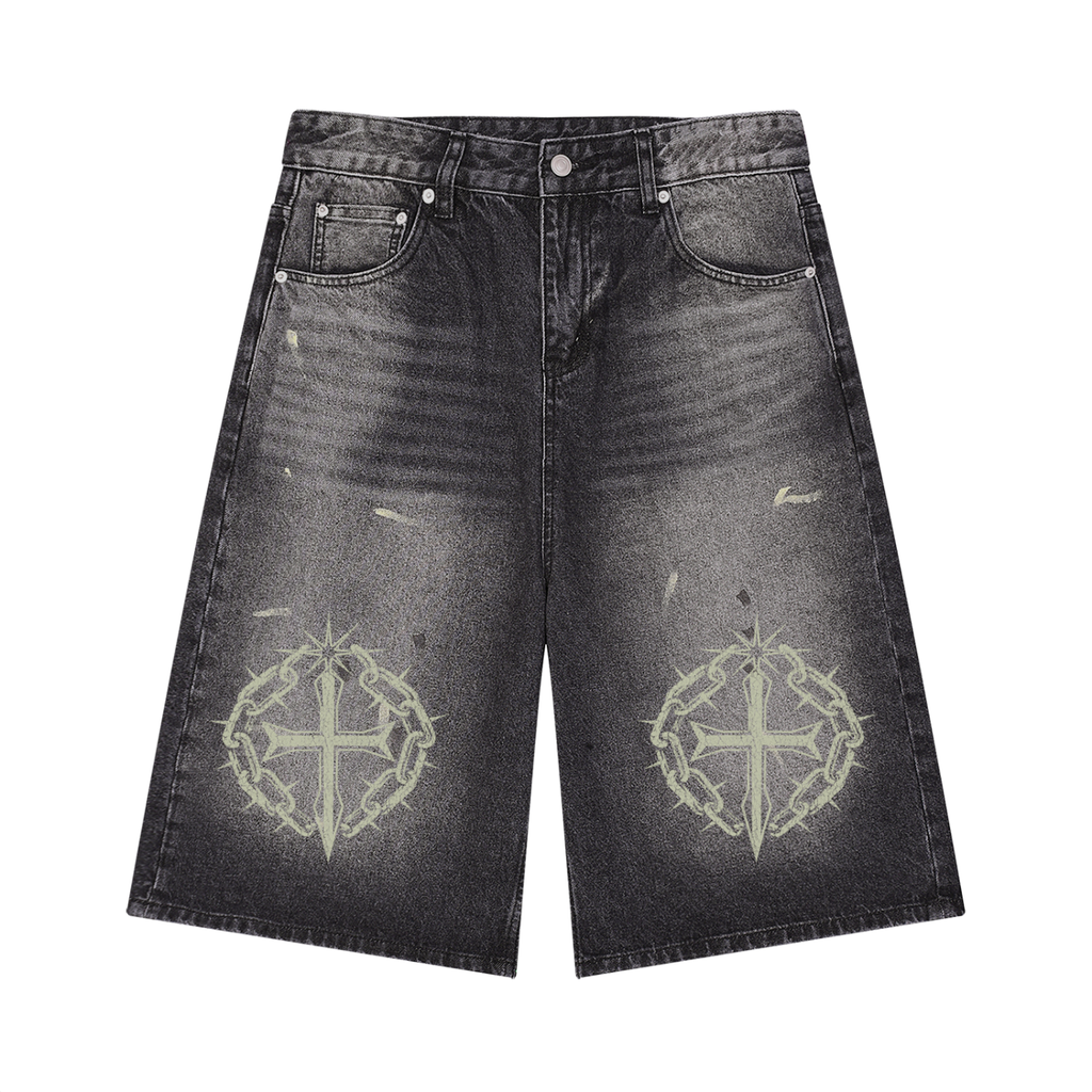 Men’s Vintage Wash Wide Leg Denim Shorts