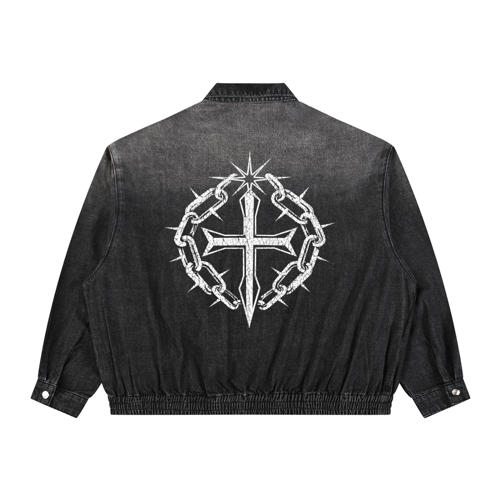 Unisex Vintage Wash Full-Zip Denim Jacket