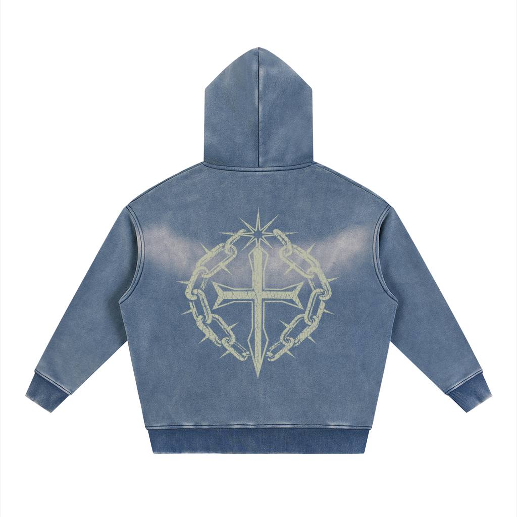 Sunfade Two-way Zipper Boxy Fleece Hoodie