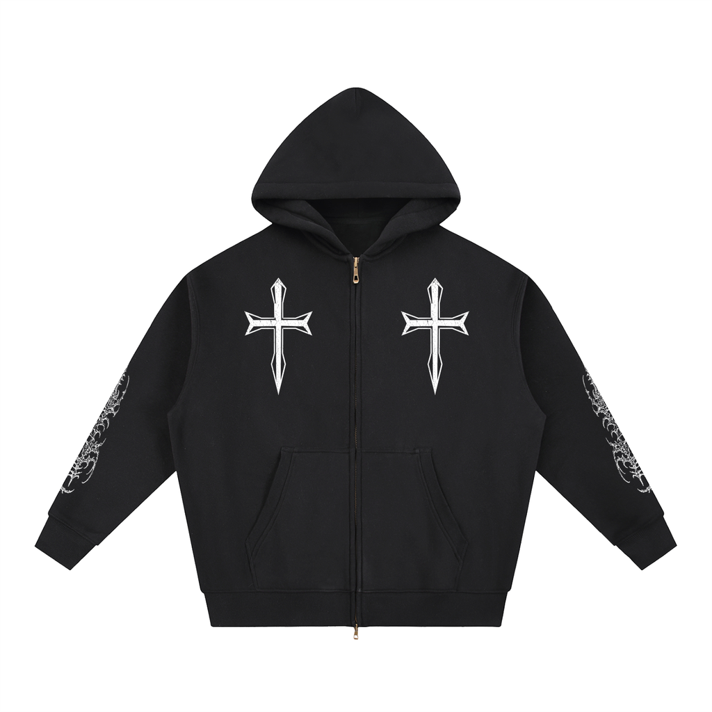 Zip Boxy Hoodie Cross