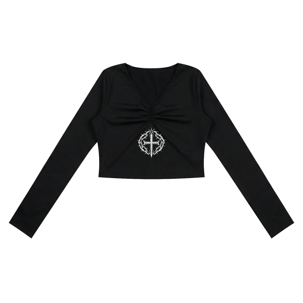 Ventura Legacy | Women's Ruched Long Sleeve Crop T-Shirt I see God