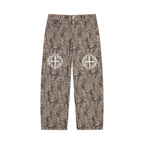 Unisex Vintage Wash Leopard Wide Leg Jeans