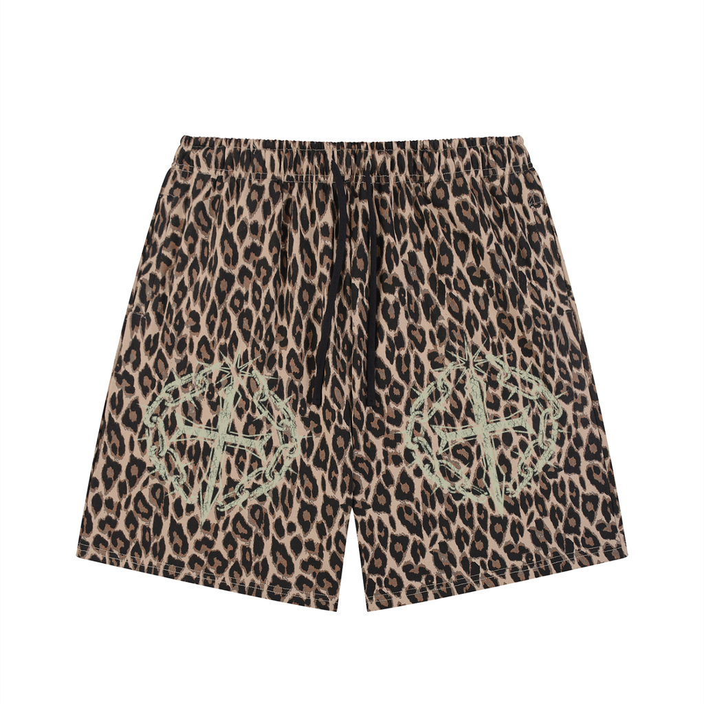 Unisex Heavyweight Leopard Drawstring Shorts