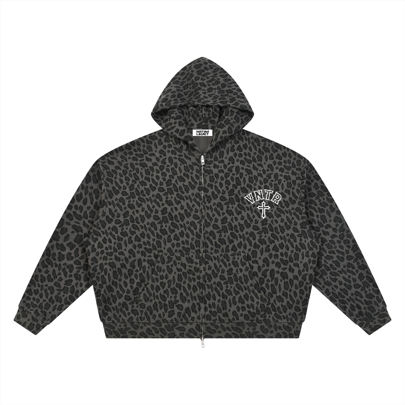 Unisex Leopard Print Waffle Full Zip Hoodie