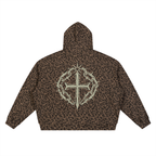 Unisex Leopard Print Waffle Full Zip Hoodie