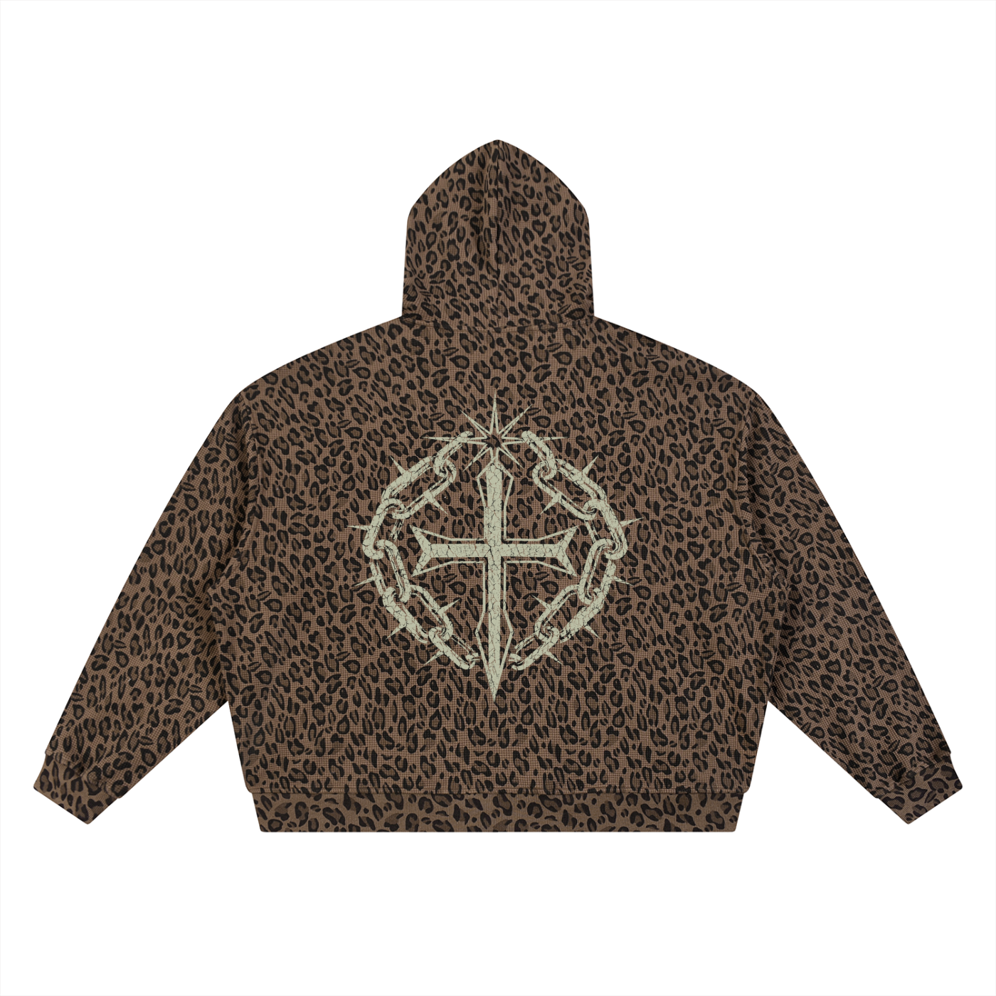 Unisex Leopard Print Waffle Full Zip Hoodie