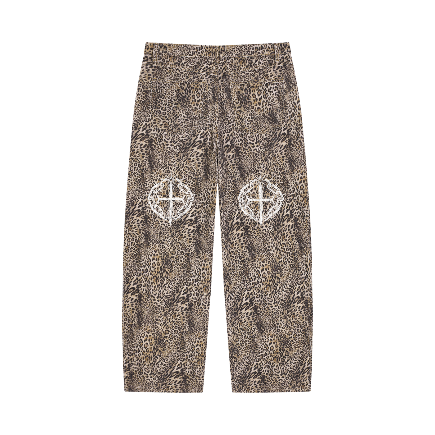 Unisex Vintage Wash Leopard Wide Leg Jeans Leona