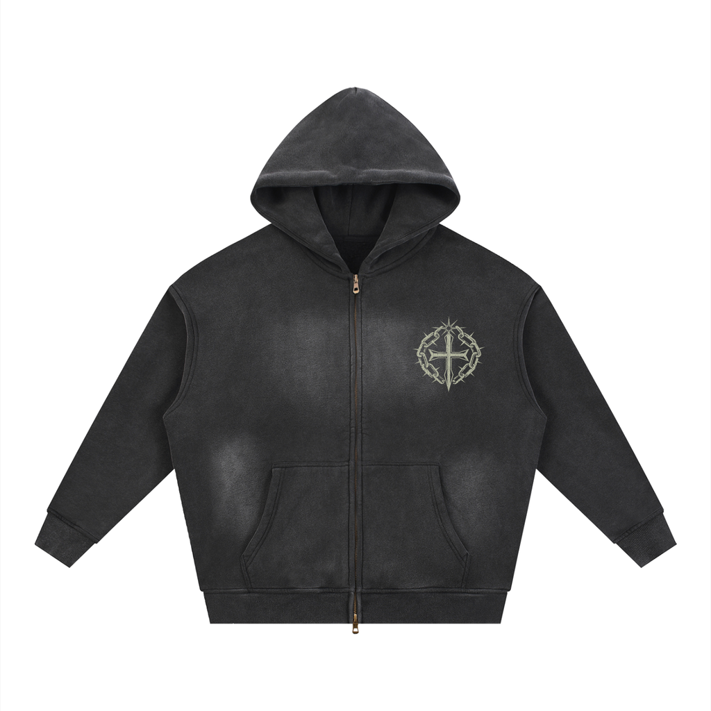 Sunfade Two-way Zipper Boxy Fleece Hoodie