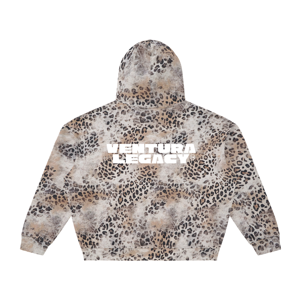 Ventura Legacy | Unisex Vintage Wash Leopard Full Zip Hoodie Cross