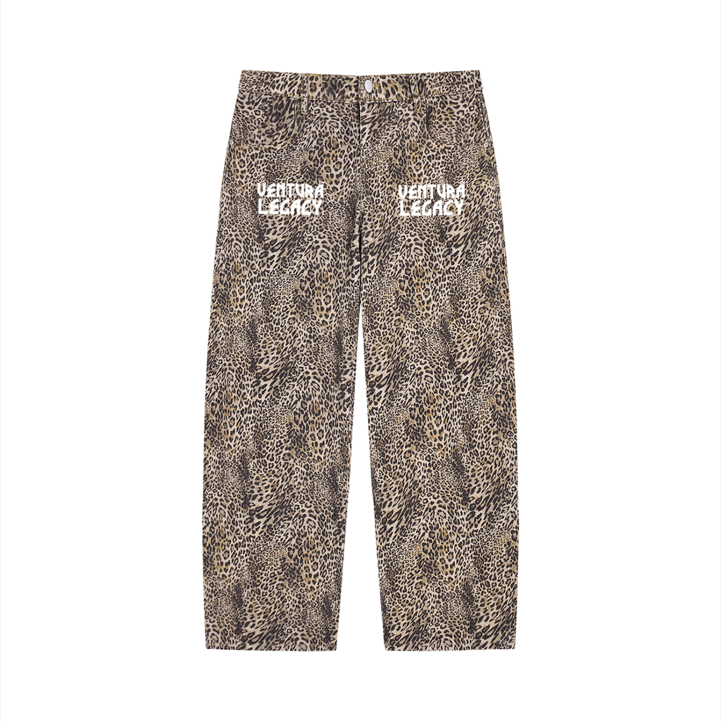 Unisex Vintage Wash Leopard Wide Leg Jeans Leona