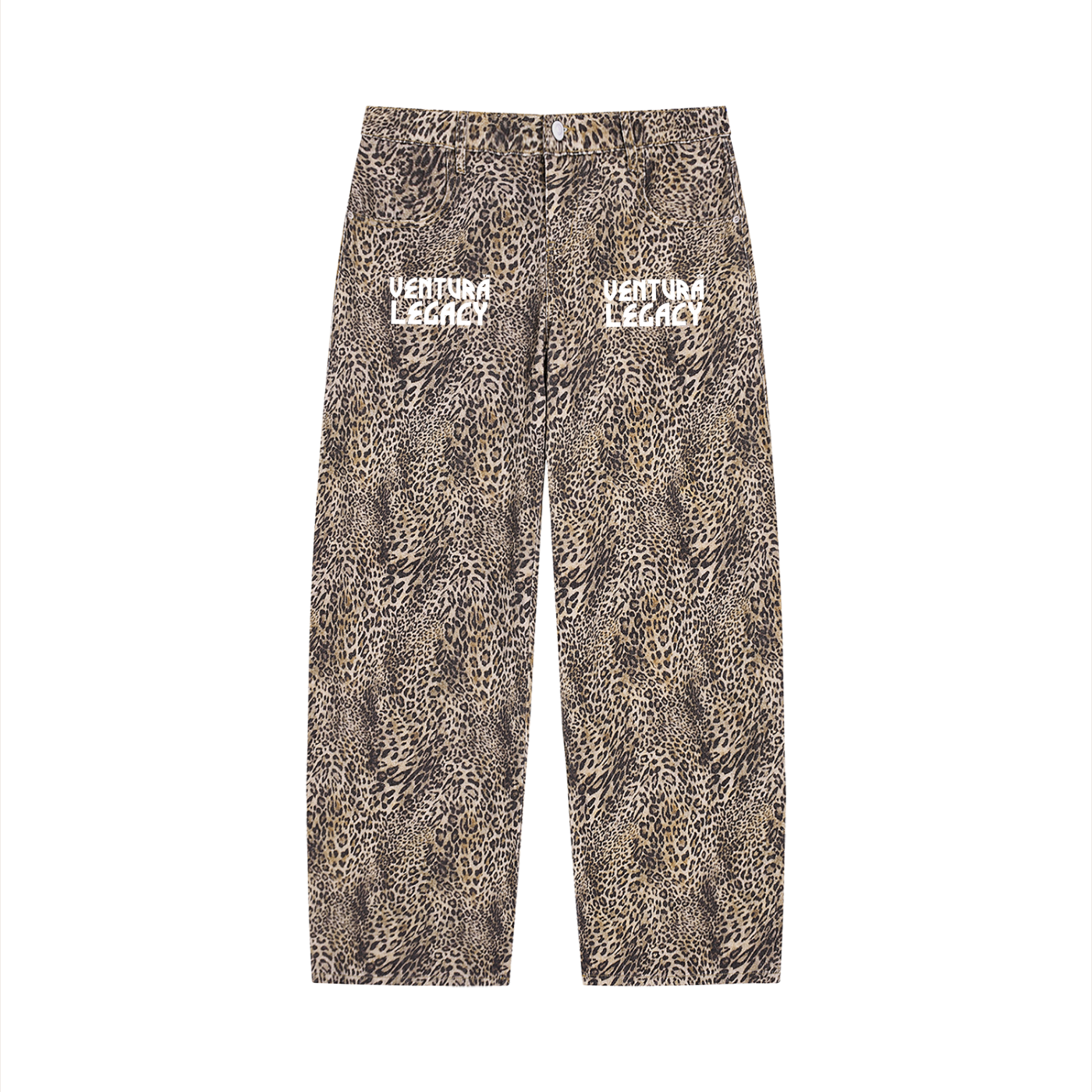 Unisex Vintage Wash Leopard Wide Leg Jeans Leona