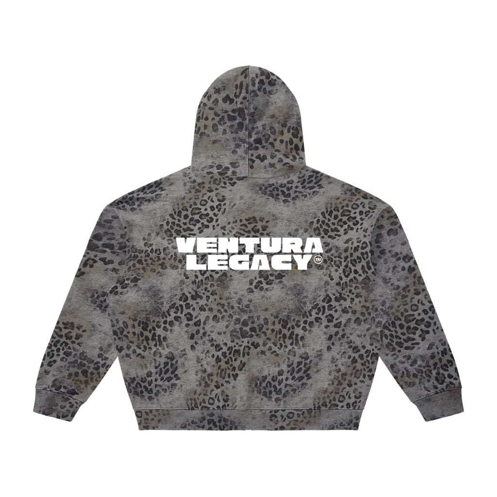 Ventura Legacy | Unisex Vintage Wash Leopard Full Zip Hoodie Cross