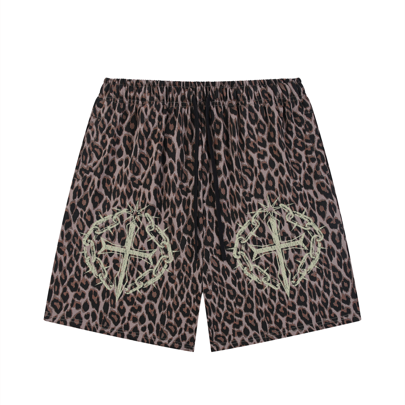 Unisex Heavyweight Leopard Drawstring Shorts
