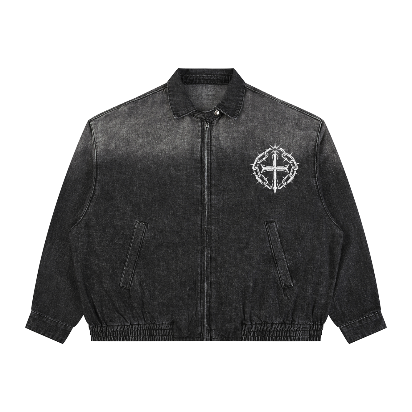 Unisex Vintage Wash Full-Zip Denim Jacket