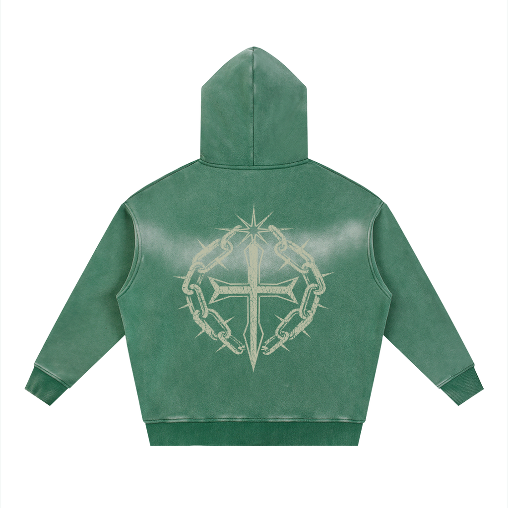 Sunfade Two-way Zipper Boxy Fleece Hoodie