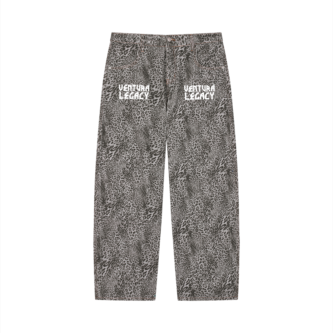 Unisex Vintage Wash Leopard Wide Leg Jeans Leona