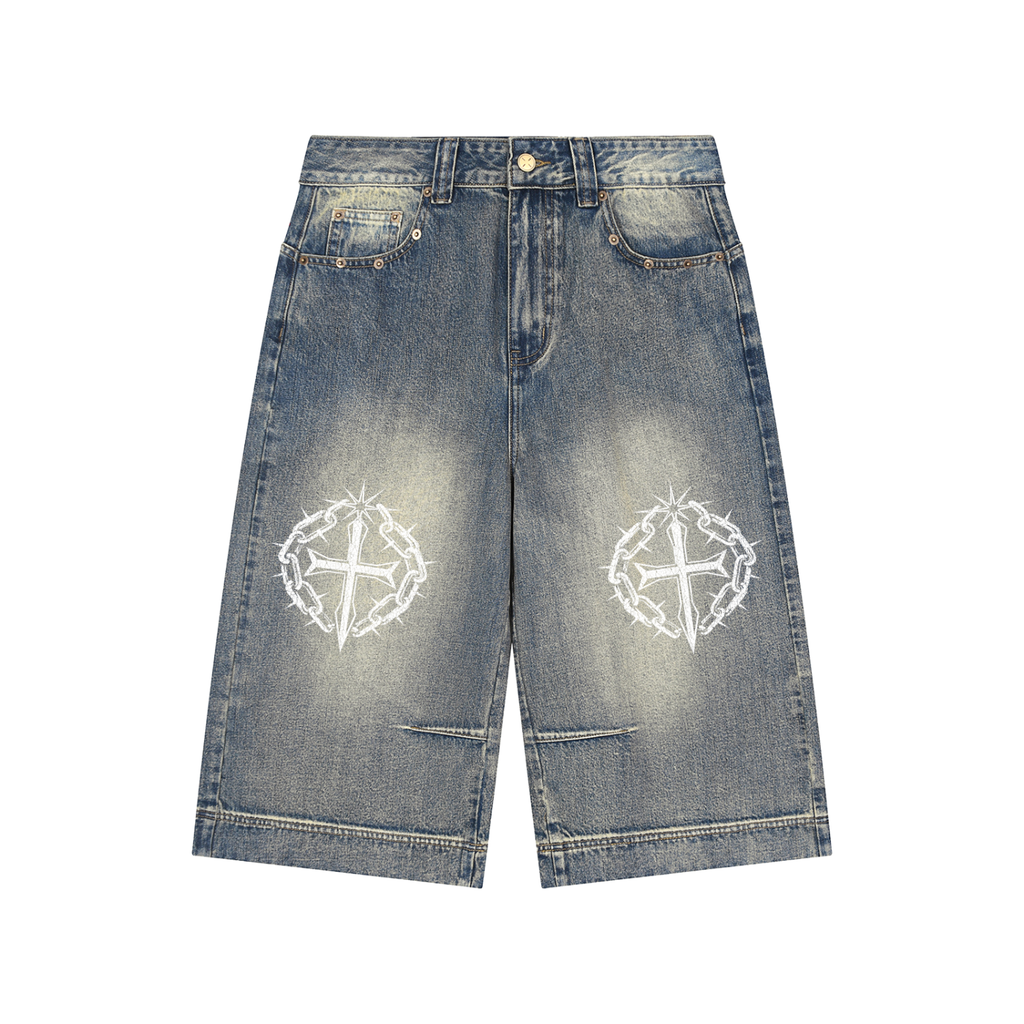 Vintage Wash Baggy Denim Shorts
