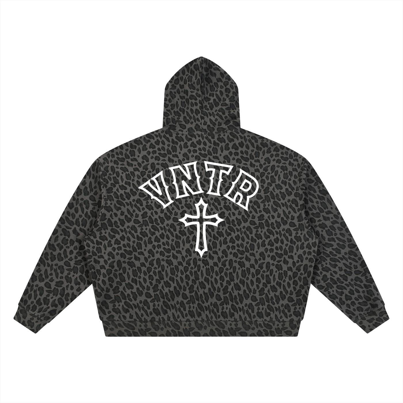Unisex Leopard Print Waffle Full Zip Hoodie