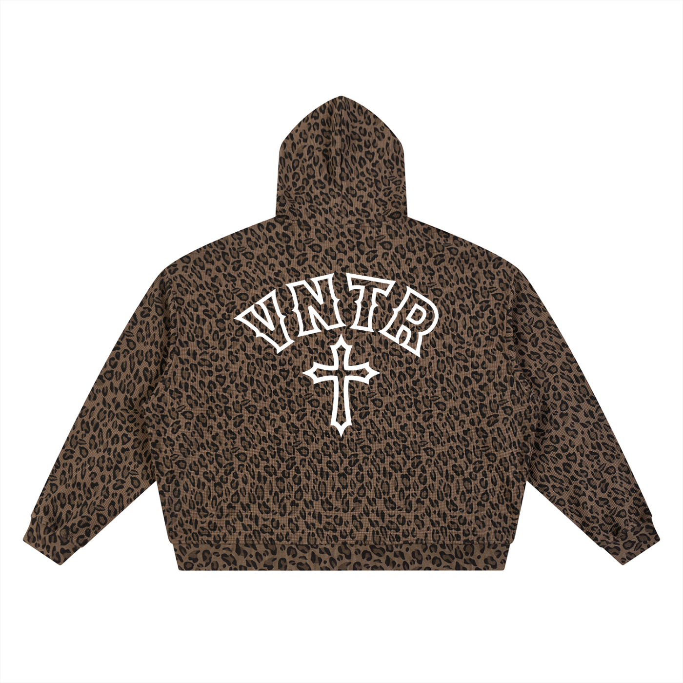 Unisex Leopard Print Waffle Full Zip Hoodie