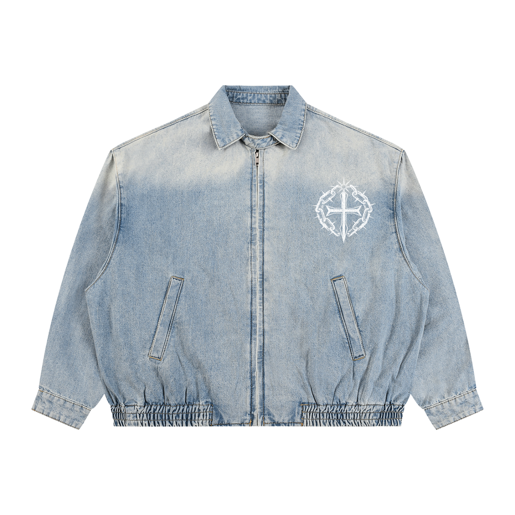 Unisex Vintage Wash Full-Zip Denim Jacket