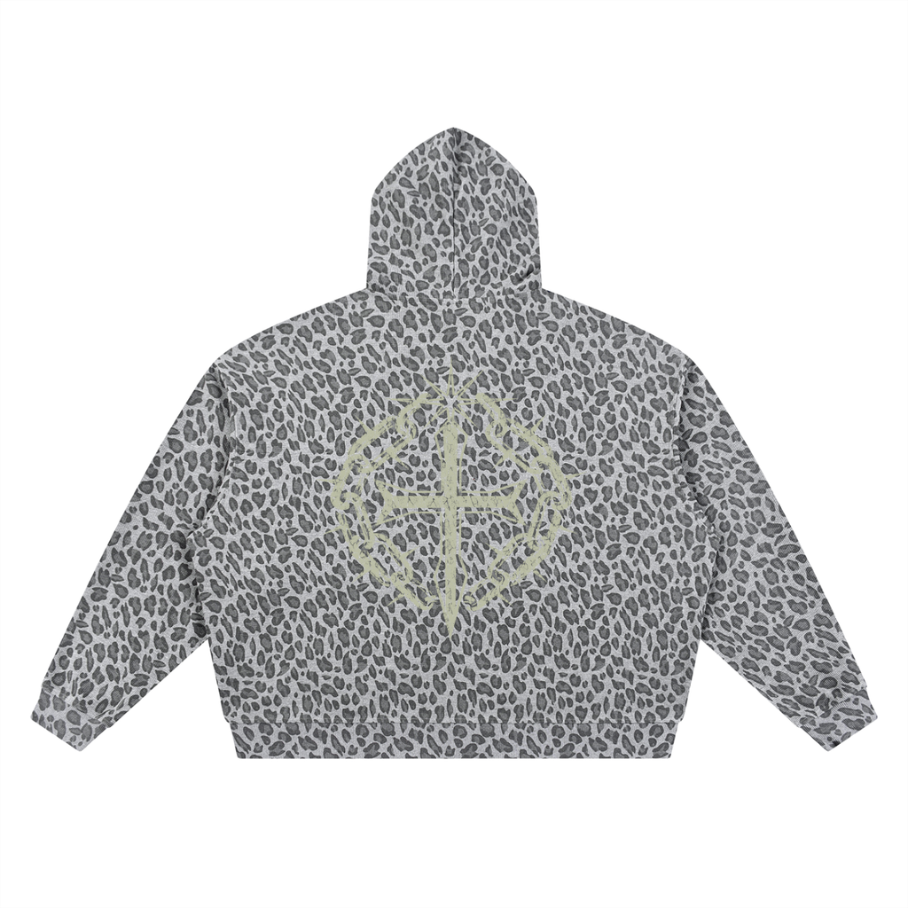 Unisex Leopard Print Waffle Full Zip Hoodie