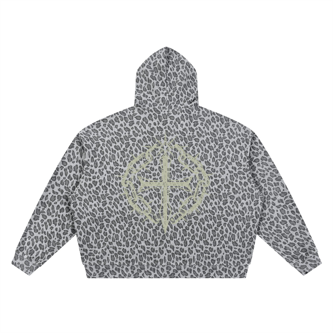Unisex Leopard Print Waffle Full Zip Hoodie