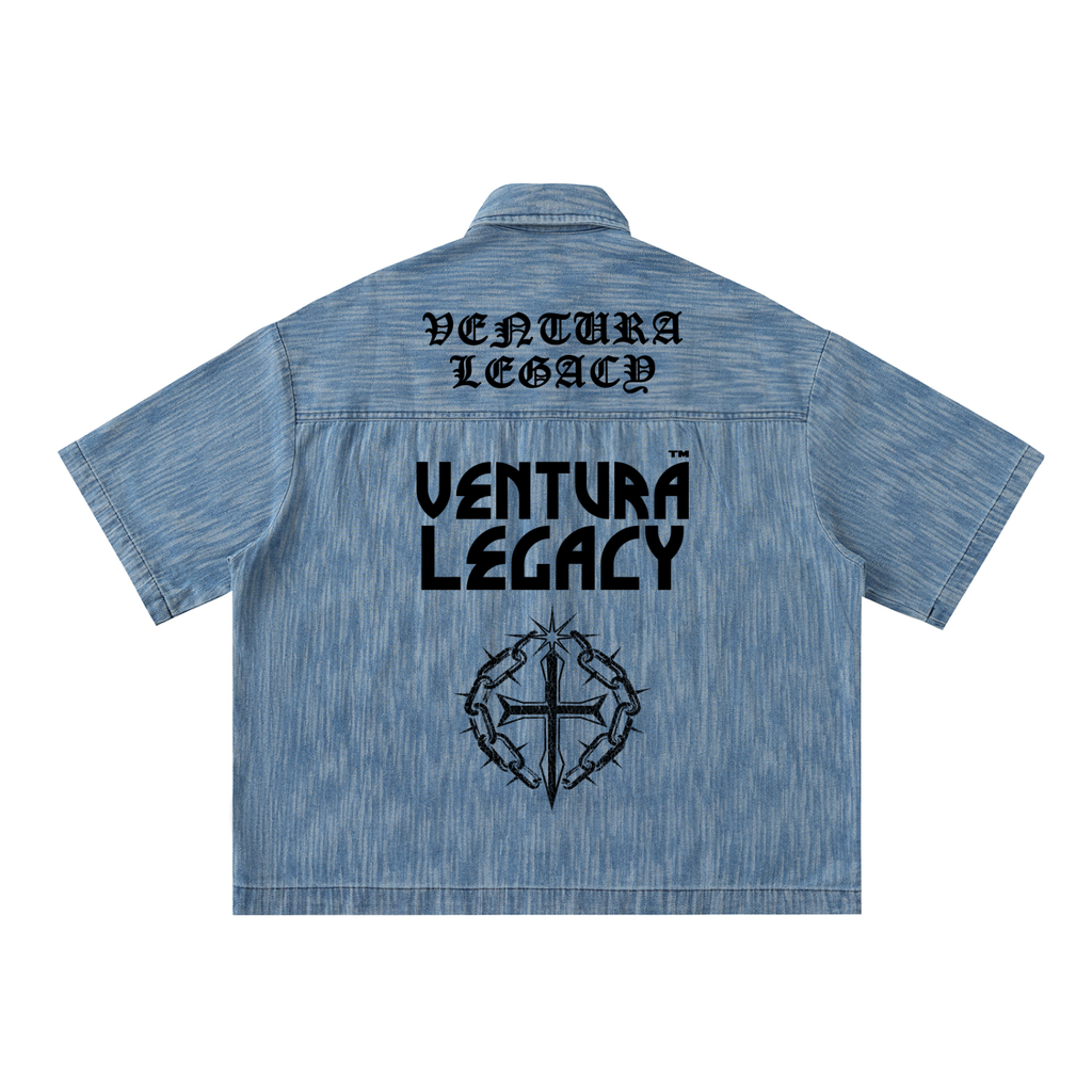 Distressed Wash Short-Sleeve Shirt