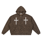 Ventura Legacy | Unisex Leopard Print Waffle Full Zip Hoodie Drain